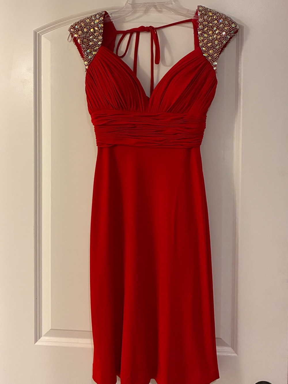 Custom Red cocktail with jewels shoulders